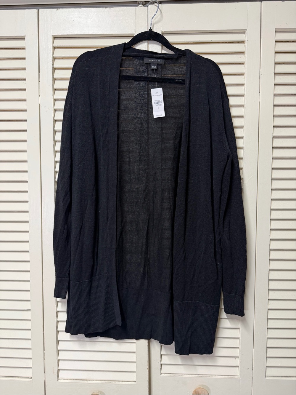 NWT Ann Taylor Linen blend Open-Front Black Women's Cardigan Sweater $69
